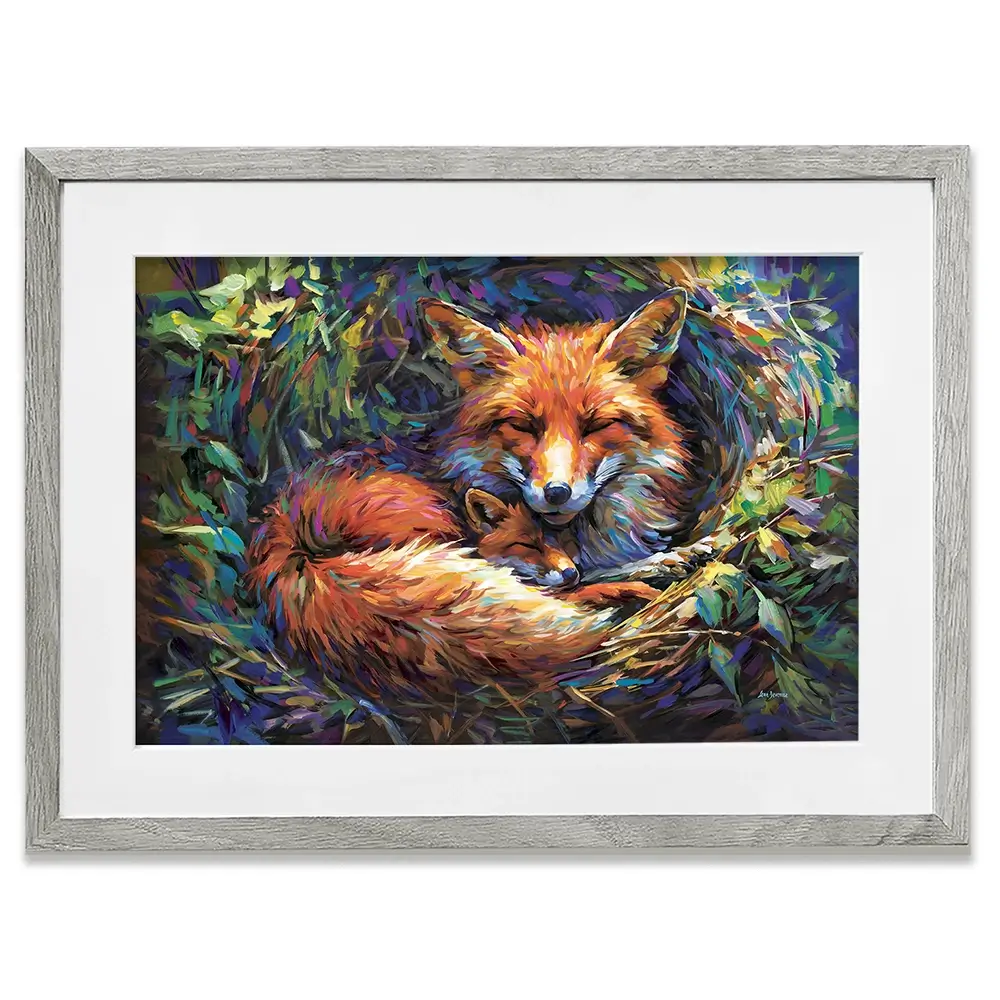 Foxes Nestled In Warmth Framed Art Print Foxes Nestled In Warmth Framed Art Print wall art product Leon Devenice