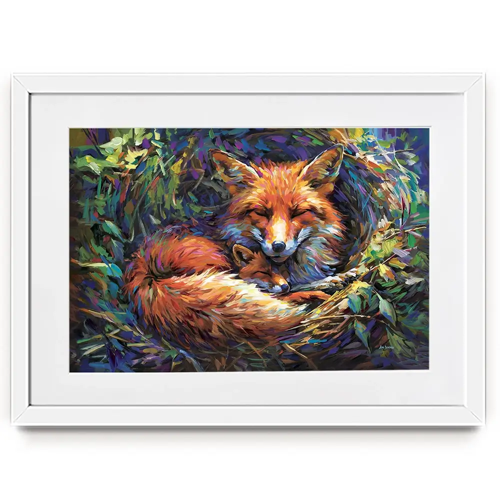 Foxes Nestled In Warmth Framed Art Print Foxes Nestled In Warmth Framed Art Print wall art product Leon Devenice
