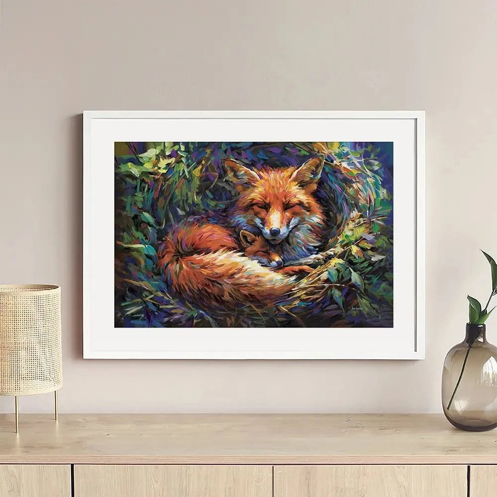 Foxes Nestled In Warmth Framed Art Print Foxes Nestled In Warmth Framed Art Print wall art product Leon Devenice
