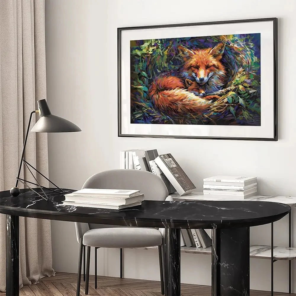 Foxes Nestled In Warmth Framed Art Print Foxes Nestled In Warmth Framed Art Print wall art product Leon Devenice
