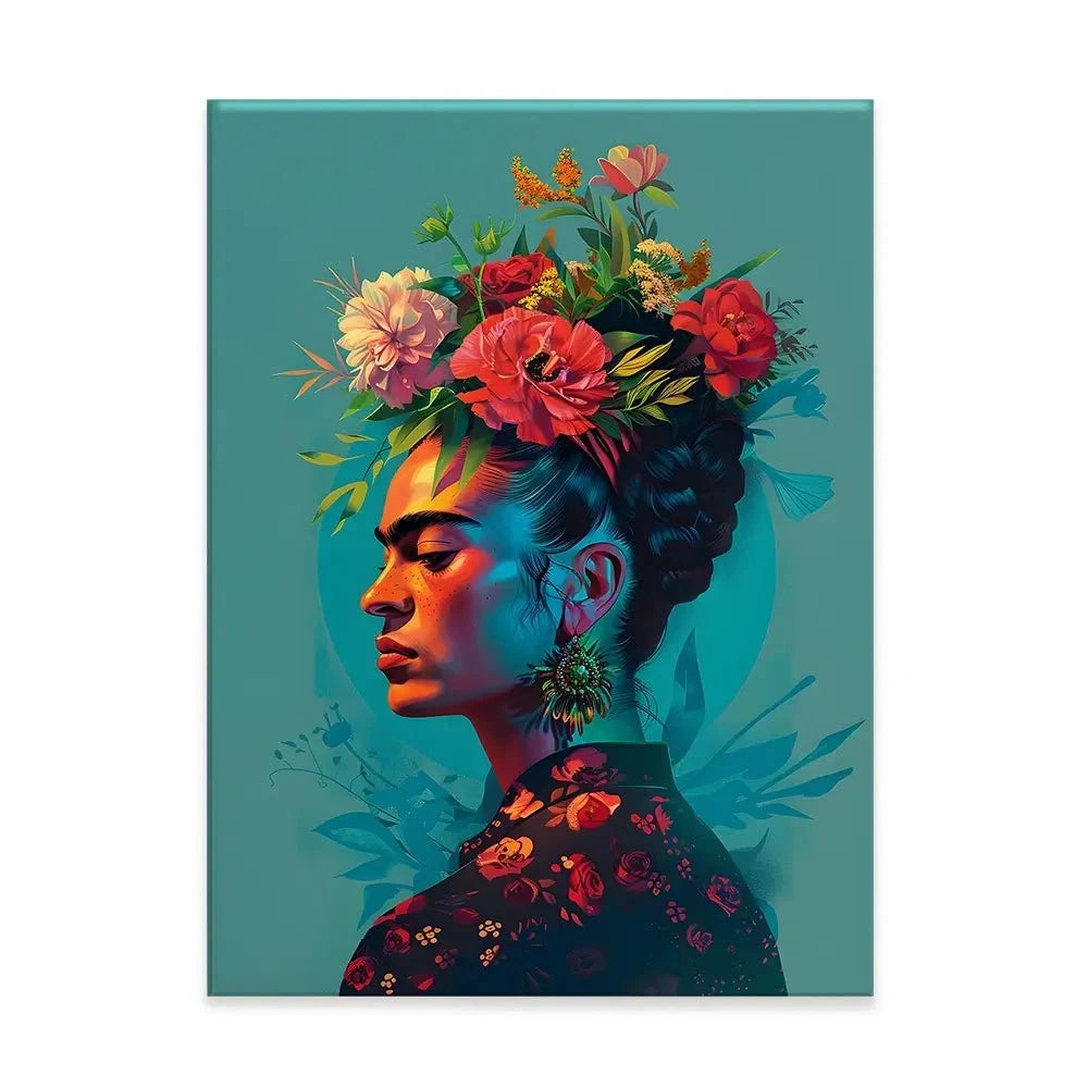Frida In Flowers Canvas Print Frida In Flowers Canvas Print wall art product Art Print Shop