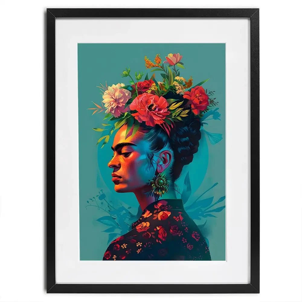 Frida In Flowers Framed Art Print Frida In Flowers Framed Art Print wall art product Art Print Shop