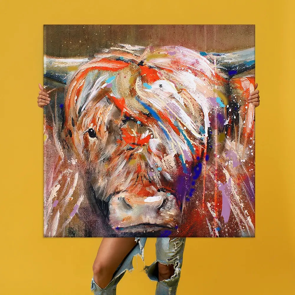 Friendly Highland Cow Oversized Canvas Print Friendly Highland Cow Oversized Canvas Print wall art product Art Print Shop