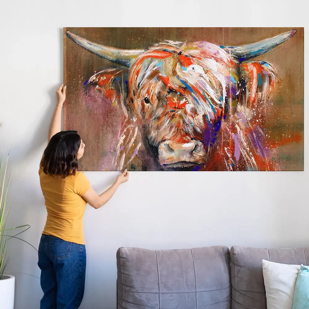 Friendly Highland Cow Oversized Canvas Print Friendly Highland Cow Oversized Canvas Print wall art product Art Print Shop