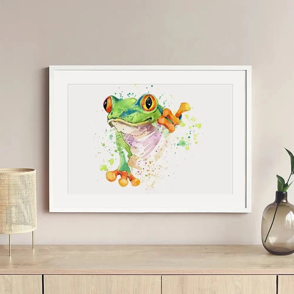 Frog Paint Splash Framed Art Print Frog Paint Splash Framed Art Print wall art product Faenkova Elena / Shutterstock