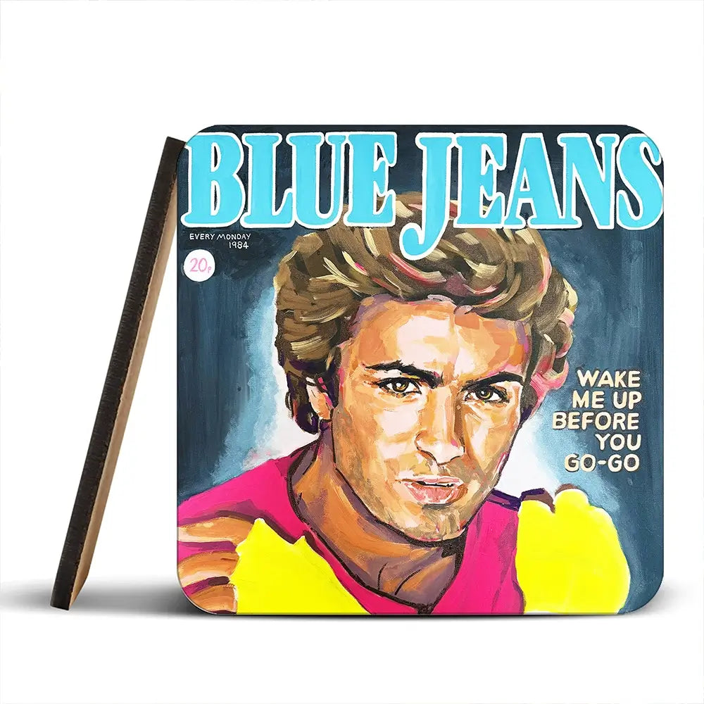 George Michael Blue Jeans Coaster Set George Michael Blue Jeans Coaster Set wall art product Juliet Stockton