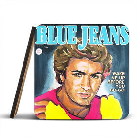 George Michael Blue Jeans Coaster Set George Michael Blue Jeans Coaster Set wall art product Juliet Stockton