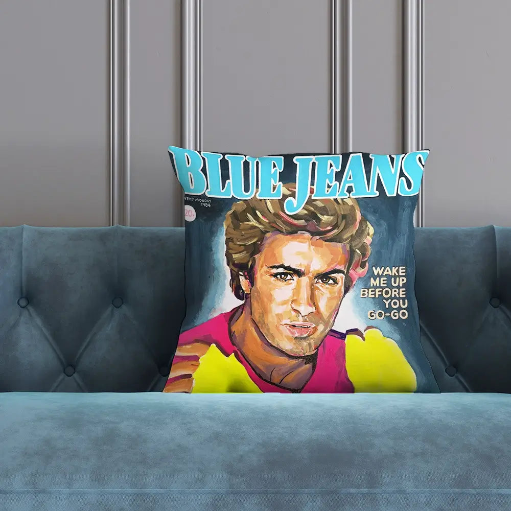 George Michael Blue Jeans Cushion George Michael Blue Jeans Cushion wall art product Juliet Stockton