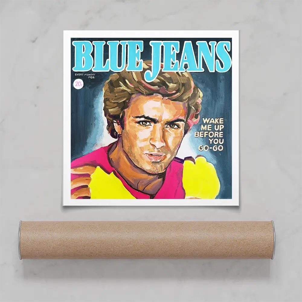 George Michael Blue Jeans Square Art Print George Michael Blue Jeans Square Art Print wall art product Juliet Stockton