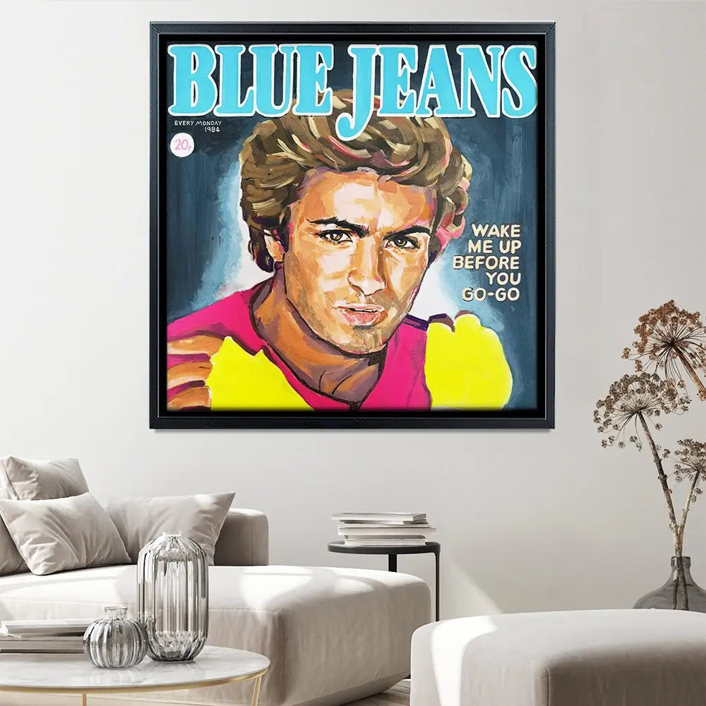George Michael Blue Jeans Square Canvas Print George Michael Blue Jeans Square Canvas Print wall art product Juliet Stockton
