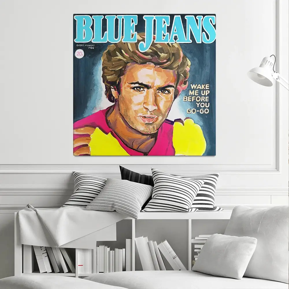 George Michael Blue Jeans Square Canvas Print George Michael Blue Jeans Square Canvas Print wall art product Juliet Stockton