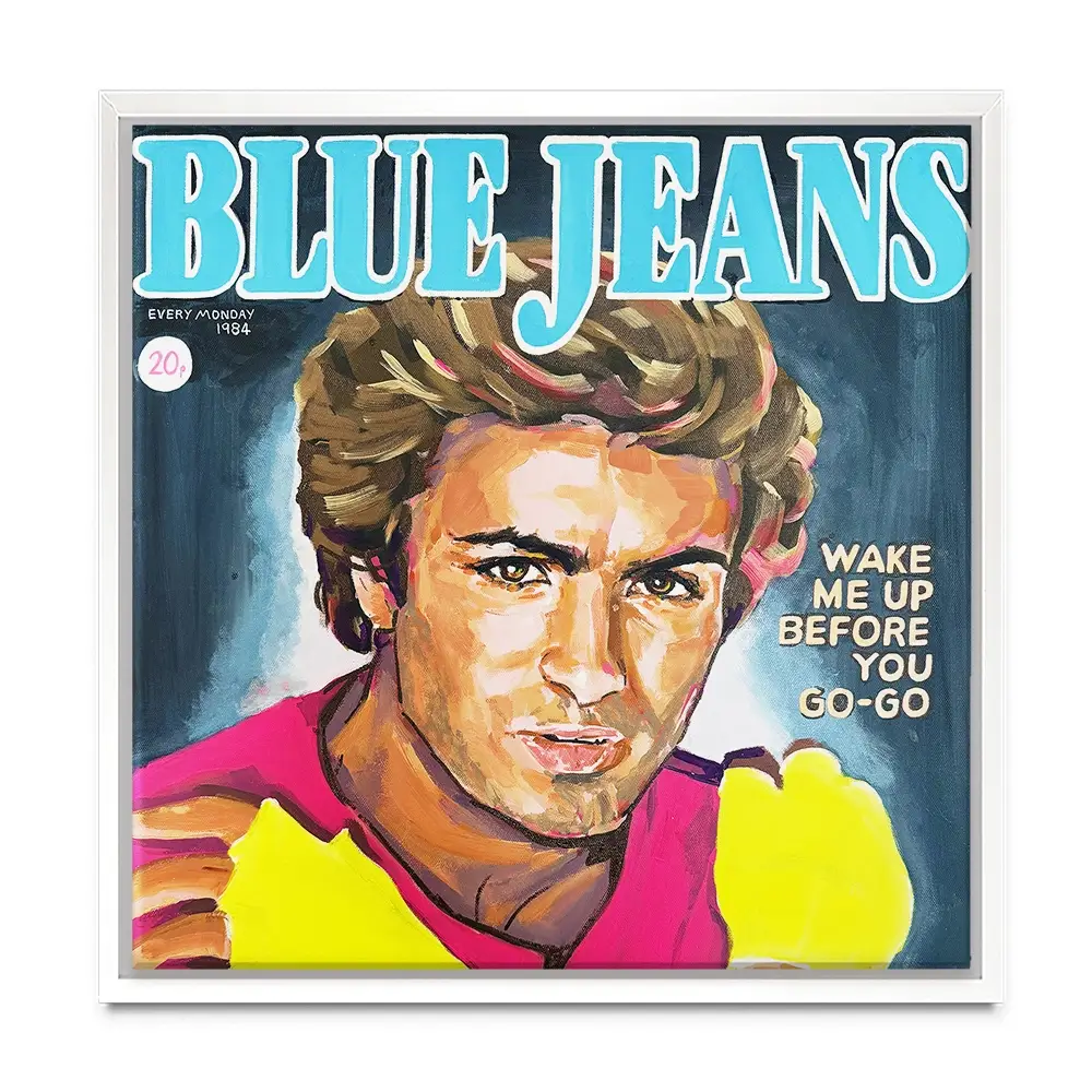 George Michael Blue Jeans Square Canvas Print George Michael Blue Jeans Square Canvas Print wall art product Juliet Stockton