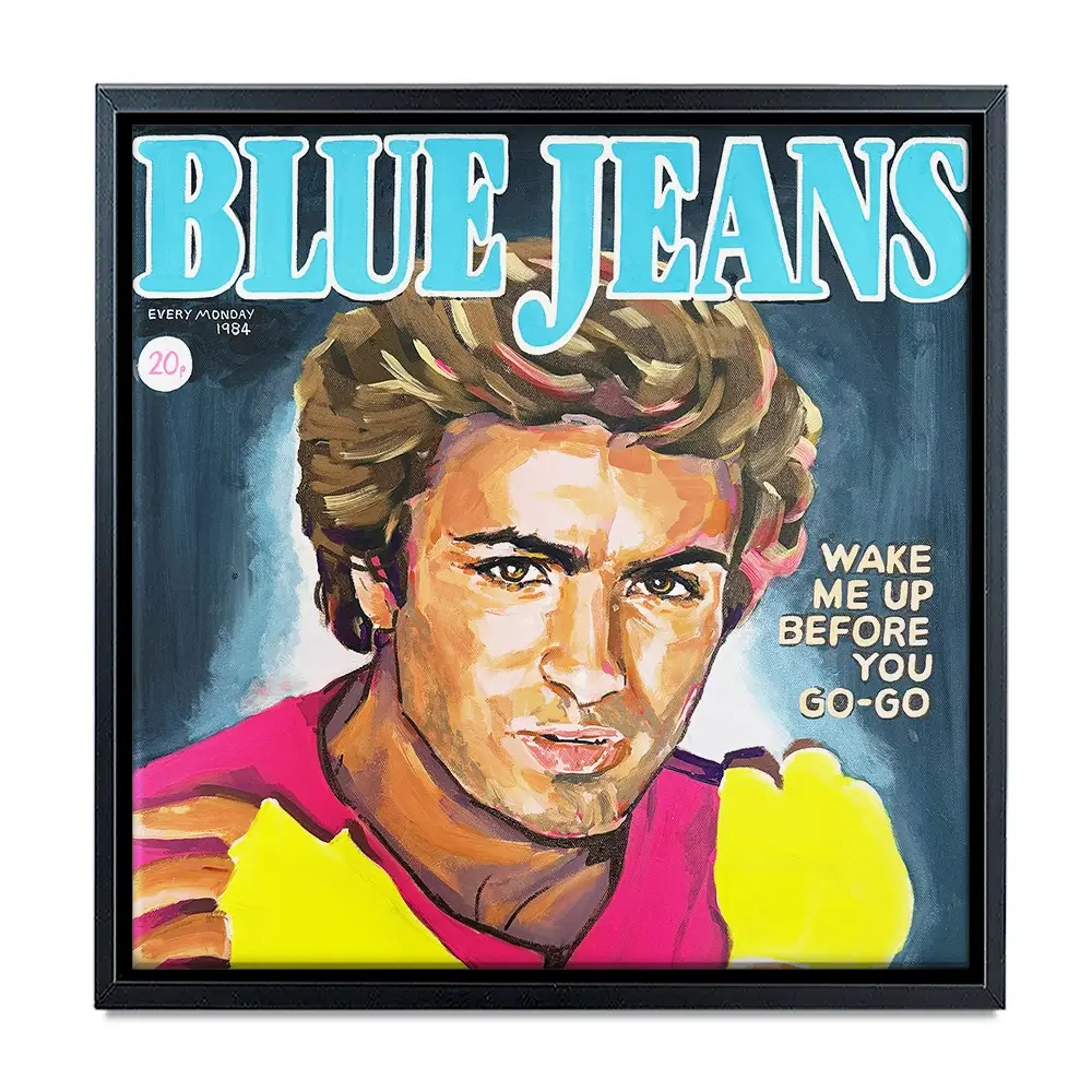 George Michael Blue Jeans Square Canvas Print George Michael Blue Jeans Square Canvas Print wall art product Juliet Stockton