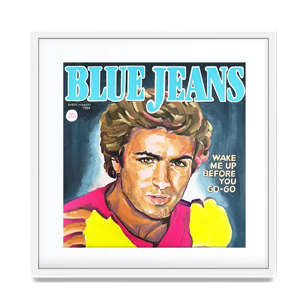 George Michael Blue Jeans Square Framed Art Print George Michael Blue Jeans Square Framed Art Print wall art product Juliet Stockton