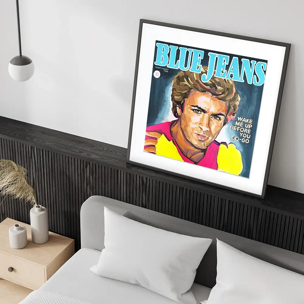 George Michael Blue Jeans Square Framed Art Print George Michael Blue Jeans Square Framed Art Print wall art product Juliet Stockton