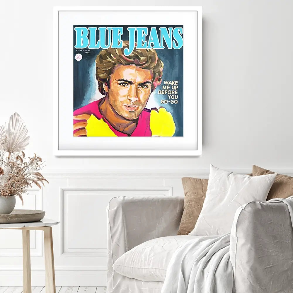 George Michael Blue Jeans Square Framed Art Print George Michael Blue Jeans Square Framed Art Print wall art product Juliet Stockton