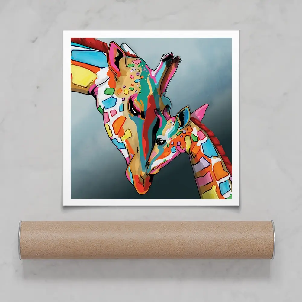 Giraffe And Calf Square Art Print Giraffe And Calf Square Art Print wall art product Art Print Shop