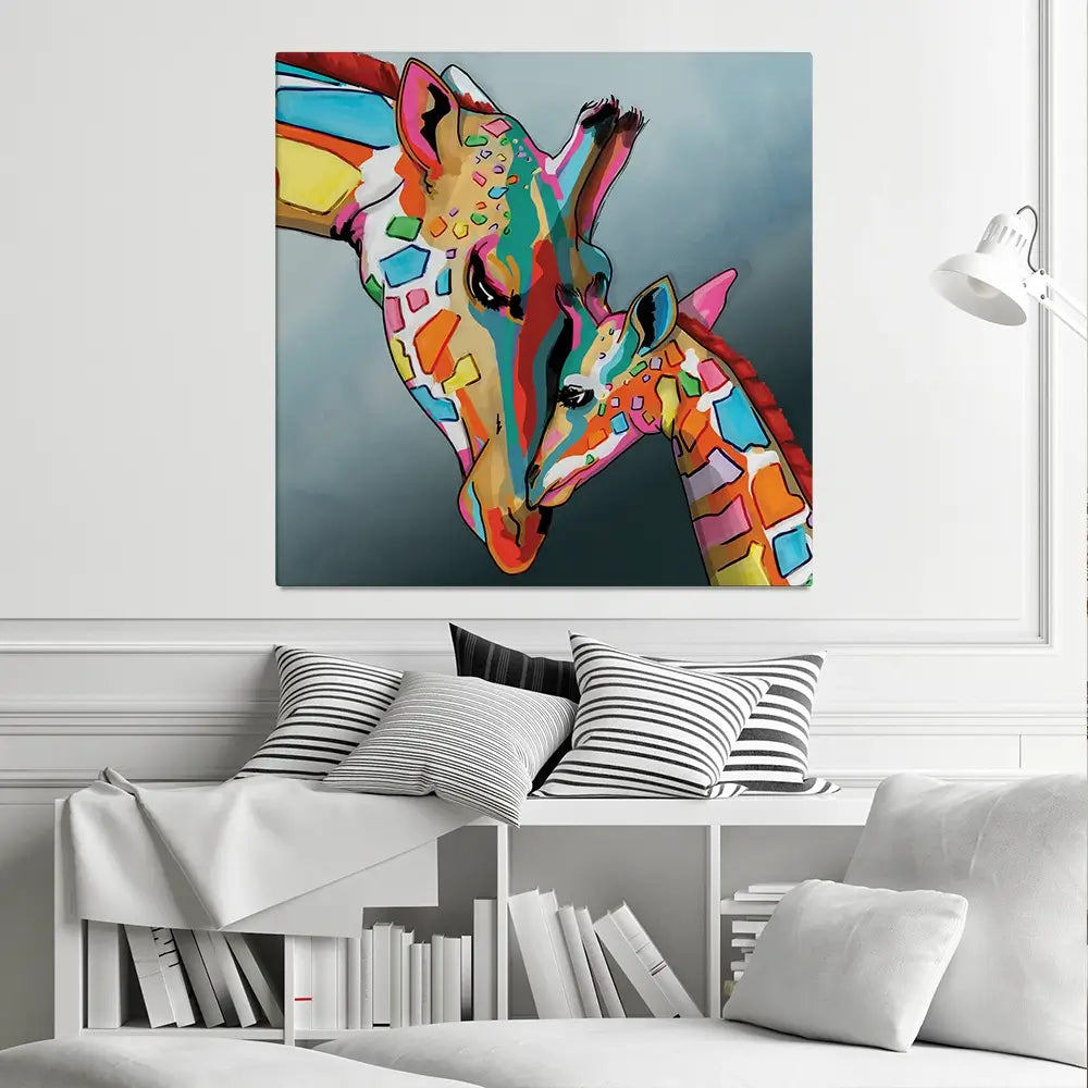 Giraffe And Calf Square Canvas Print Giraffe And Calf Square Canvas Print wall art product Art Print Shop