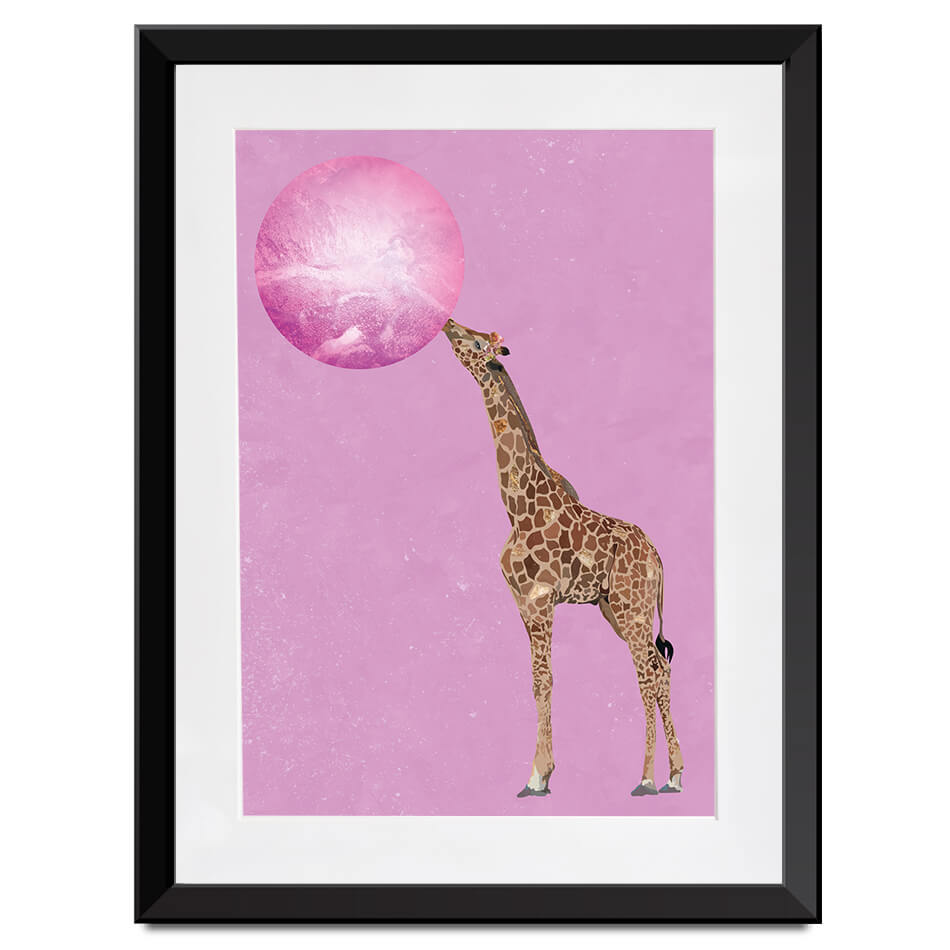 Giraffe Blowing Bubblegum Framed Art Print Giraffe Blowing Bubblegum Framed Art Print wall art product Sarah Manovski