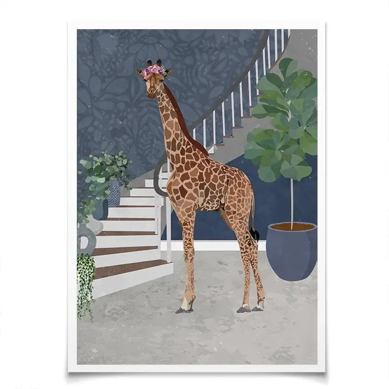 Giraffe By The Stairs Art Print Giraffe By The Stairs Art Print wall art product Sarah Manovski