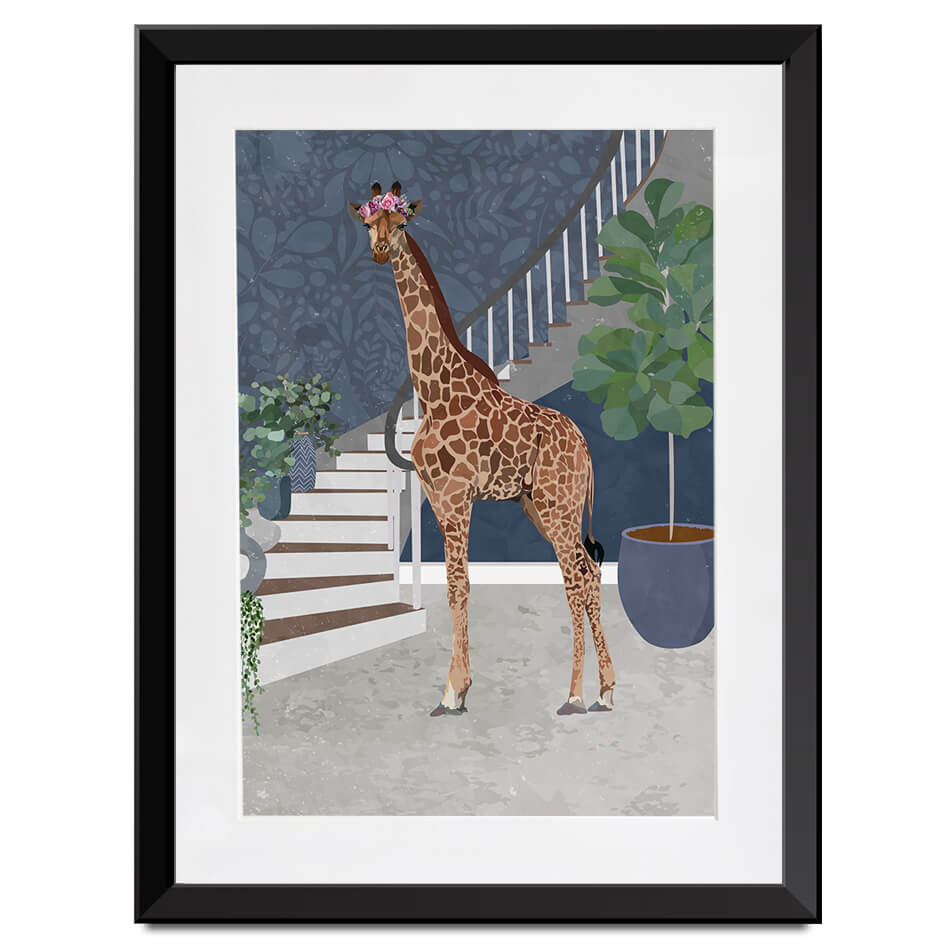 Giraffe By The Stairs Framed Art Print Giraffe By The Stairs Framed Art Print wall art product Sarah Manovski