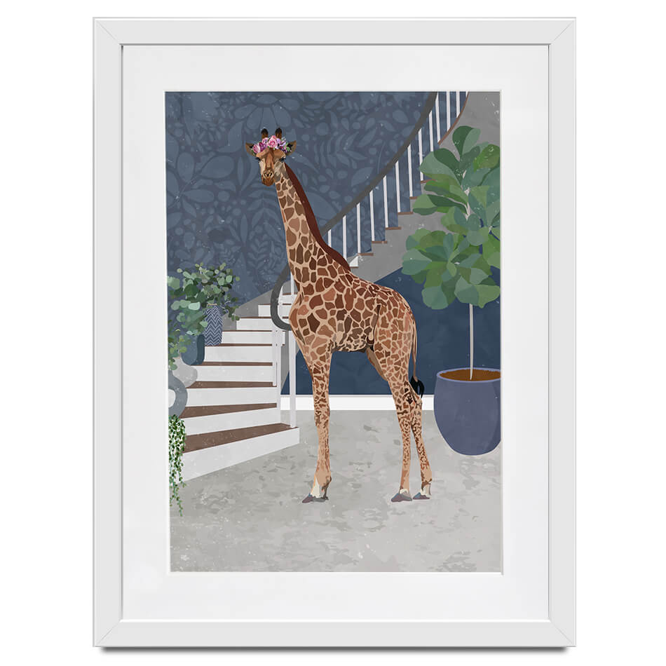 Giraffe By The Stairs Framed Art Print Giraffe By The Stairs Framed Art Print wall art product Sarah Manovski