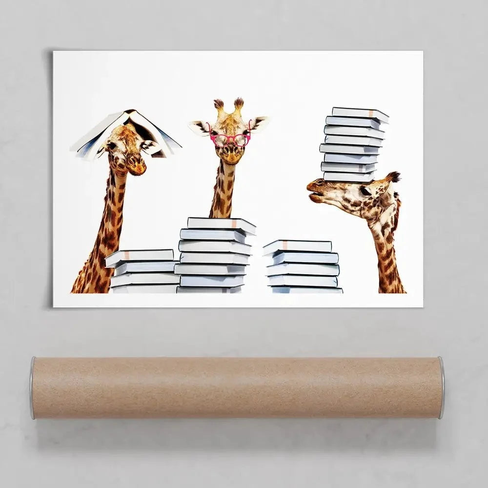 Giraffes With Books Art Print Giraffes With Books Art Print wall art product Sergey Novikov / Shutterstock