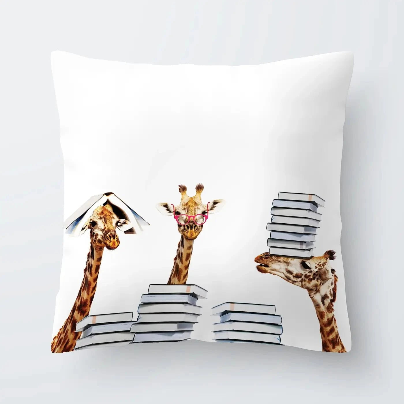 Giraffes With Books Cushion Giraffes With Books Cushion wall art product Sergey Novikov / Shutterstock