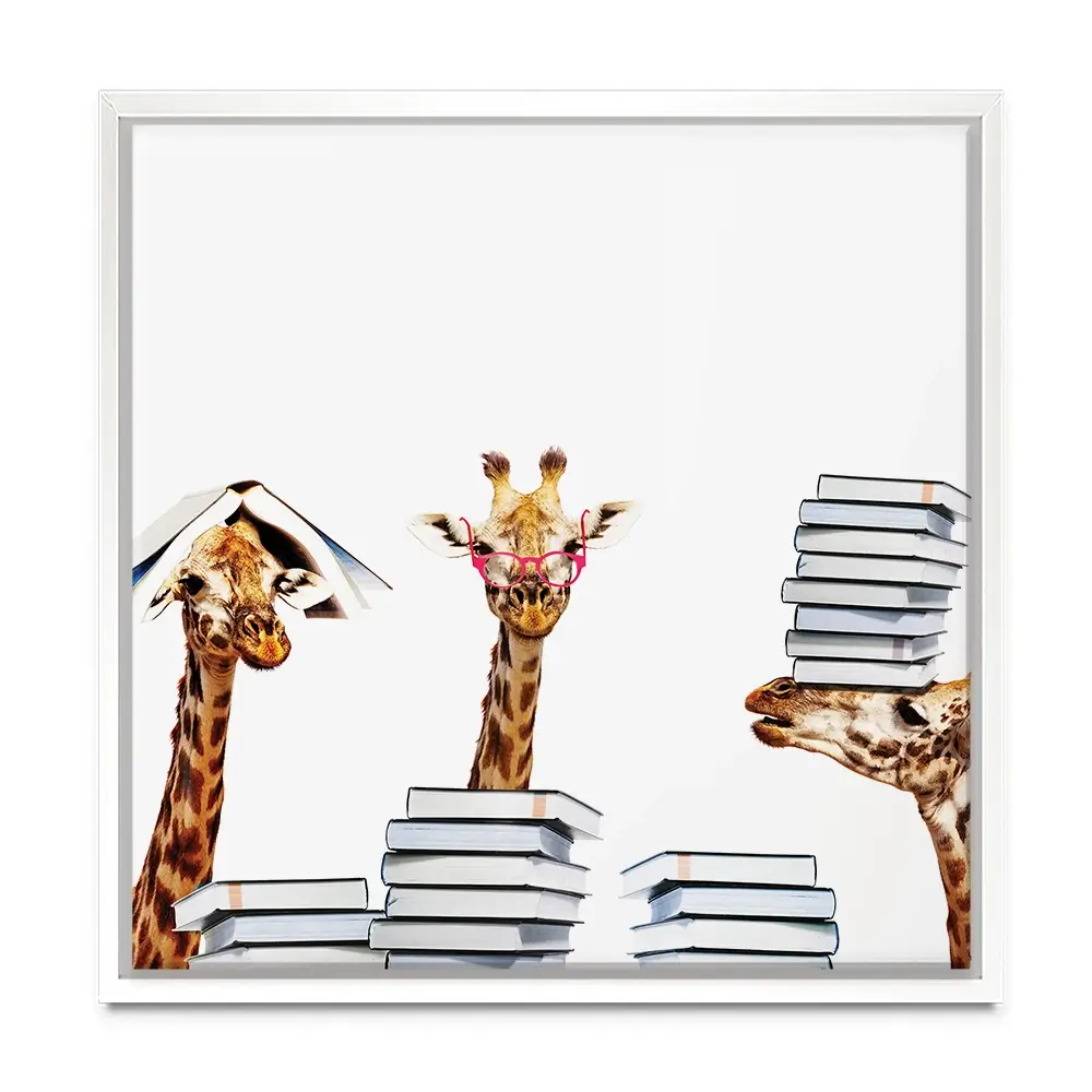 Giraffes With Books Square Canvas Print Giraffes With Books Square Canvas Print wall art product Sergey Novikov / Shutterstock