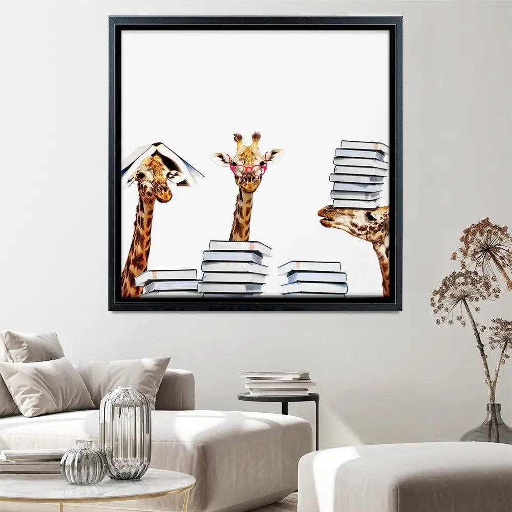 Giraffes With Books Square Canvas Print Giraffes With Books Square Canvas Print wall art product Sergey Novikov / Shutterstock