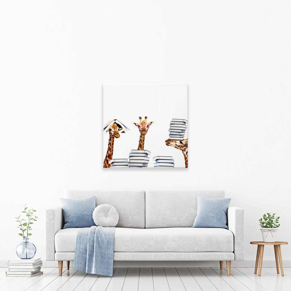 Giraffes With Books Square Canvas Print wall art product Sergey Novikov / Shutterstock