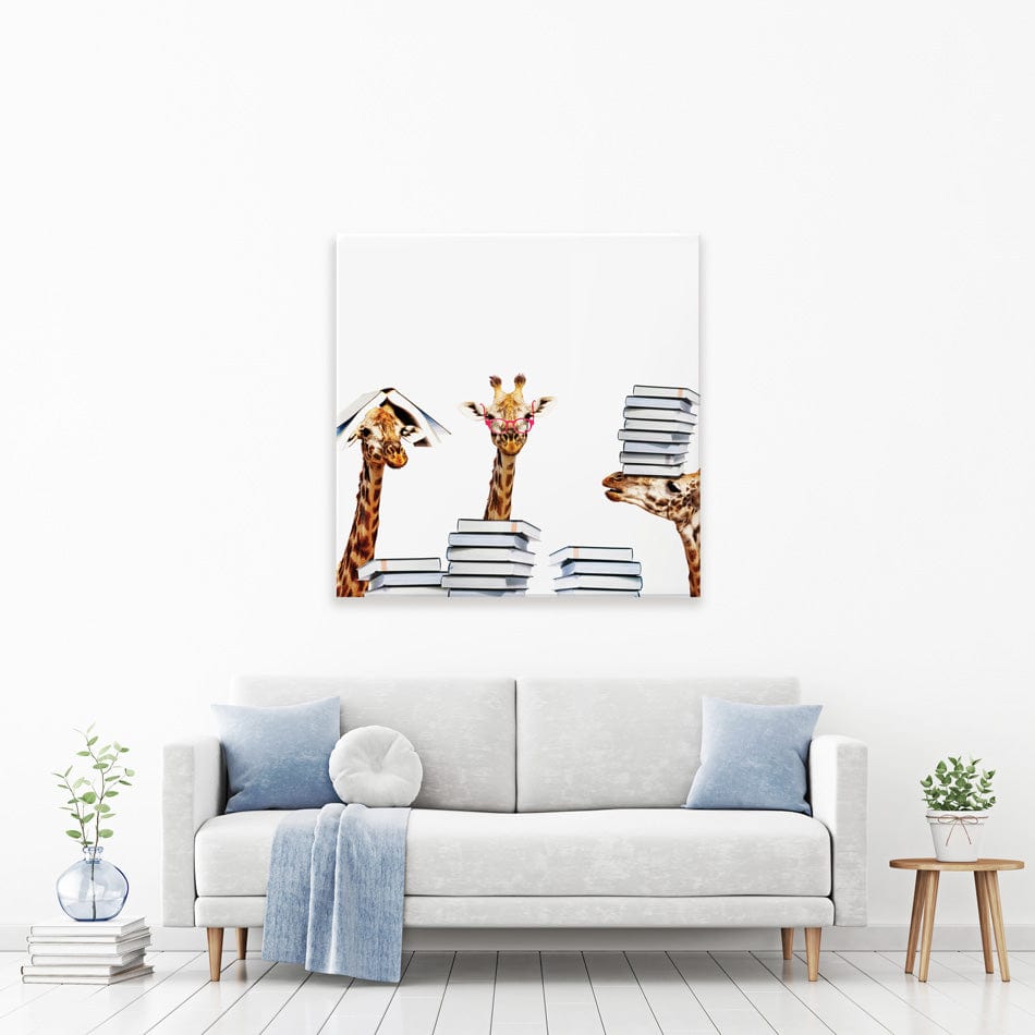 Giraffes With Books Square Canvas Print wall art product Sergey Novikov / Shutterstock