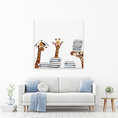 Giraffes With Books Square Canvas Print wall art product Sergey Novikov / Shutterstock