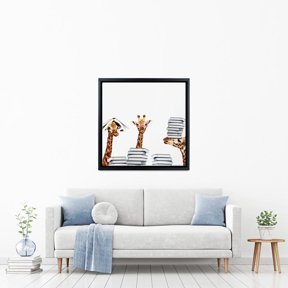 Giraffes With Books Square Canvas Print wall art product Sergey Novikov / Shutterstock