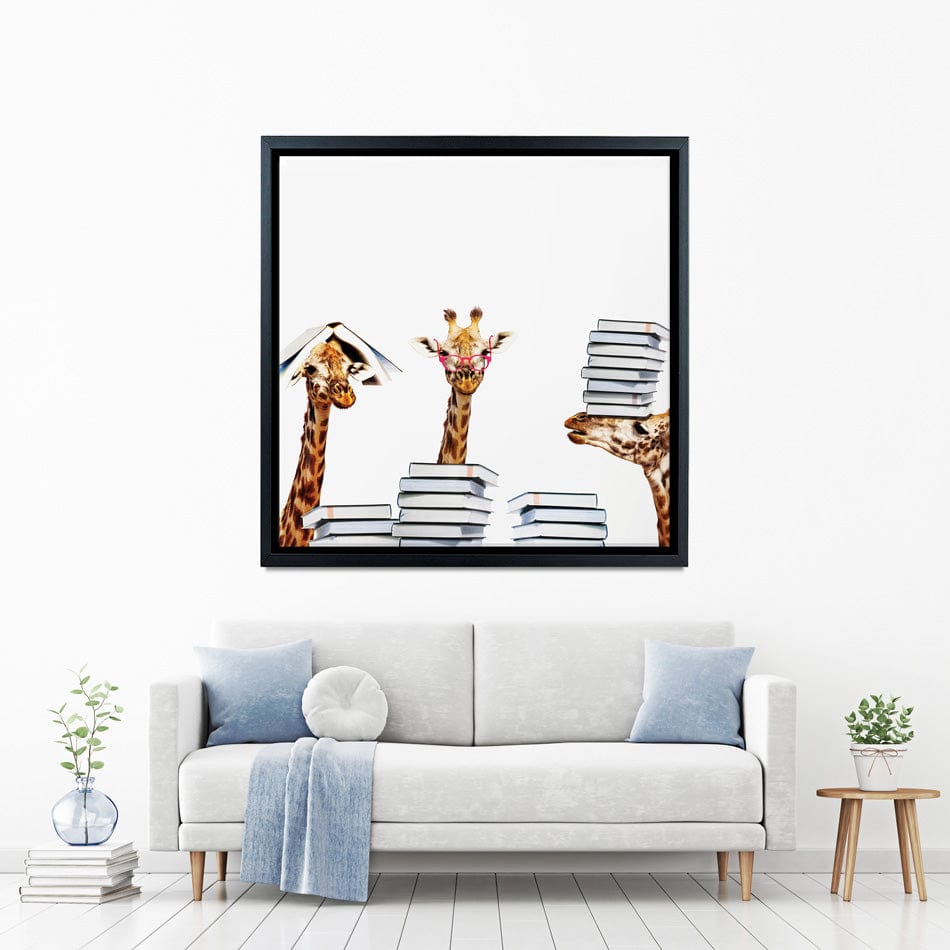 Giraffes With Books Square Canvas Print wall art product Sergey Novikov / Shutterstock