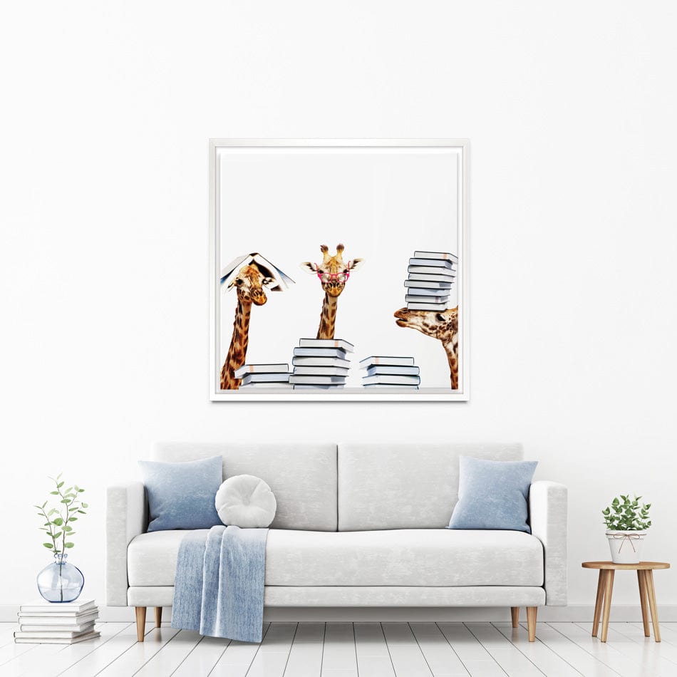 Giraffes With Books Square Canvas Print wall art product Sergey Novikov / Shutterstock