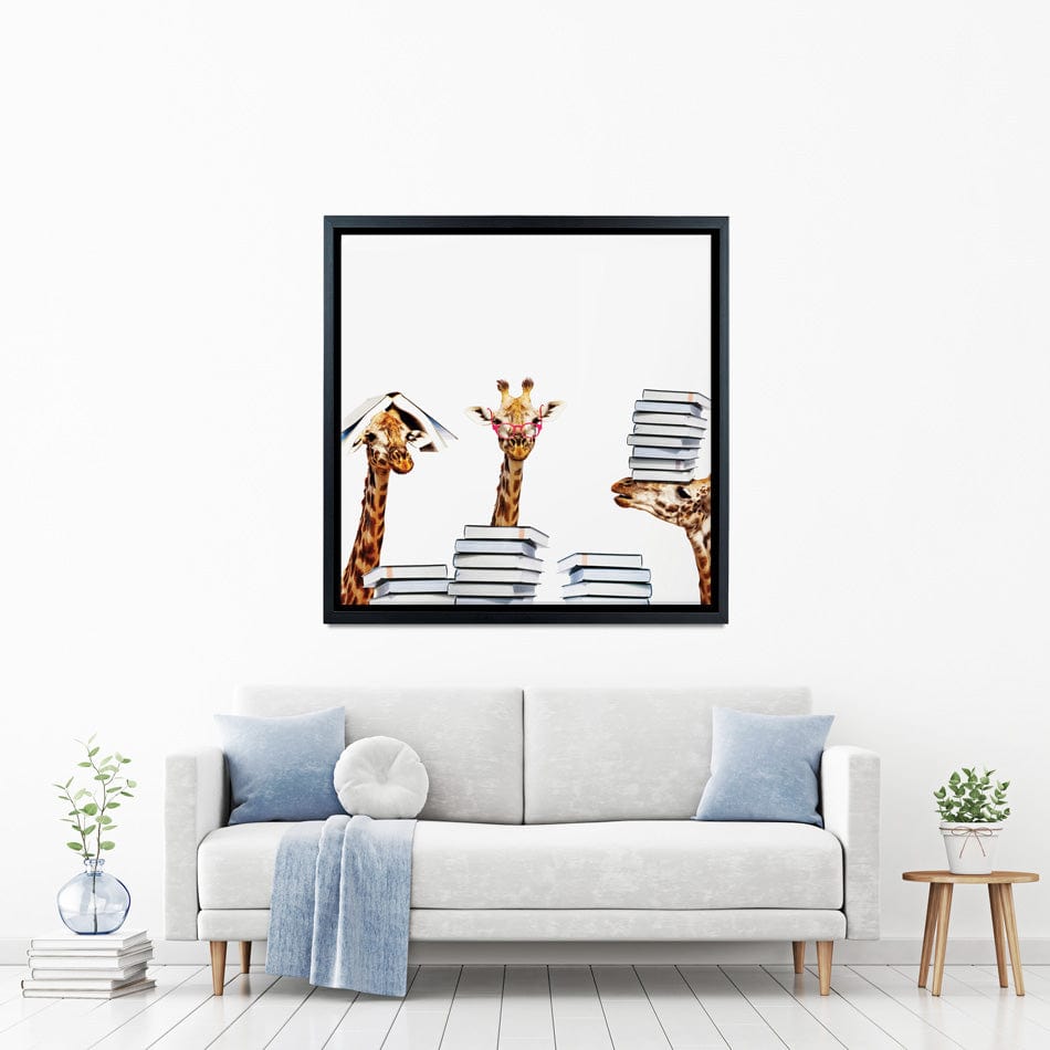 Giraffes With Books Square Canvas Print wall art product Sergey Novikov / Shutterstock