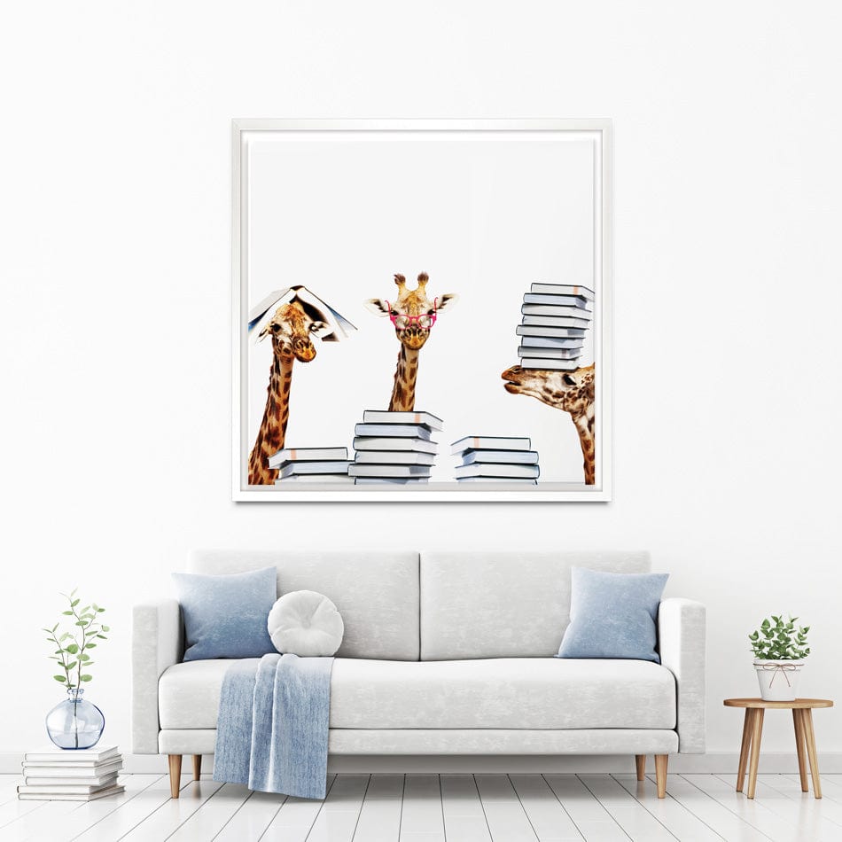 Giraffes With Books Square Canvas Print wall art product Sergey Novikov / Shutterstock
