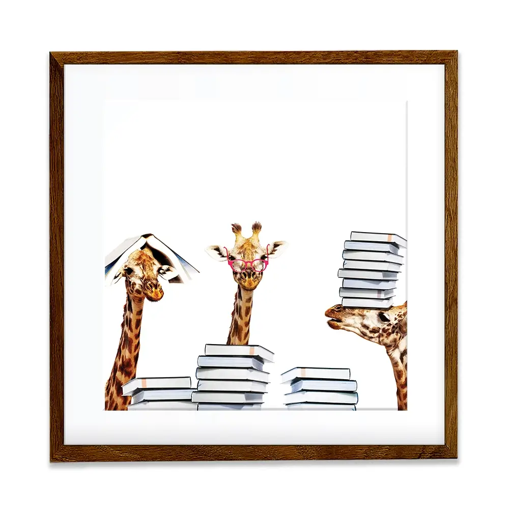 Giraffes With Books Square Framed Art Print Giraffes With Books Square Framed Art Print wall art product Sergey Novikov / Shutterstock