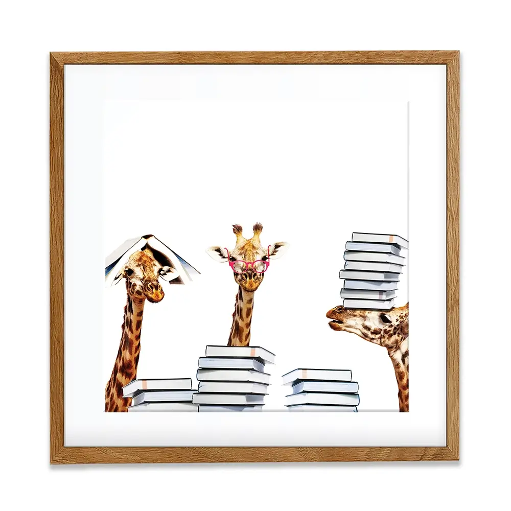 Giraffes With Books Square Framed Art Print Giraffes With Books Square Framed Art Print wall art product Sergey Novikov / Shutterstock