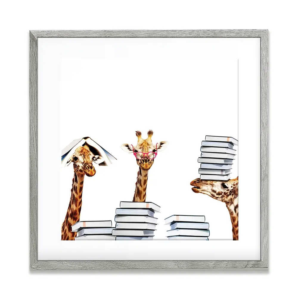 Giraffes With Books Square Framed Art Print Giraffes With Books Square Framed Art Print wall art product Sergey Novikov / Shutterstock