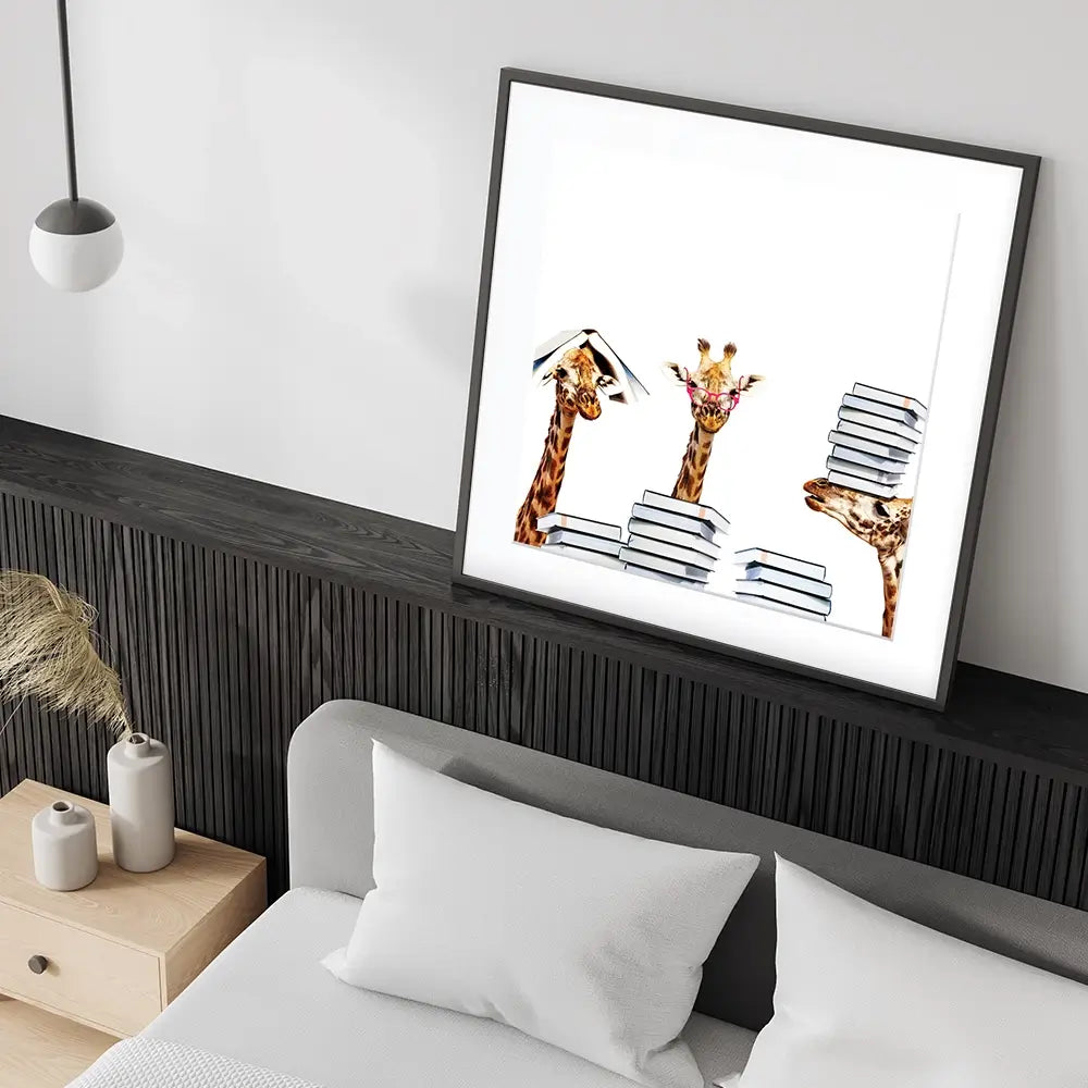 Giraffes With Books Square Framed Art Print Giraffes With Books Square Framed Art Print wall art product Sergey Novikov / Shutterstock