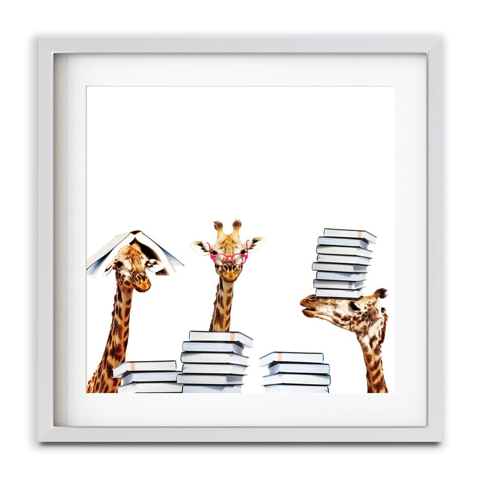 Giraffes With Books Square Framed Art Print wall art product Sergey Novikov / Shutterstock