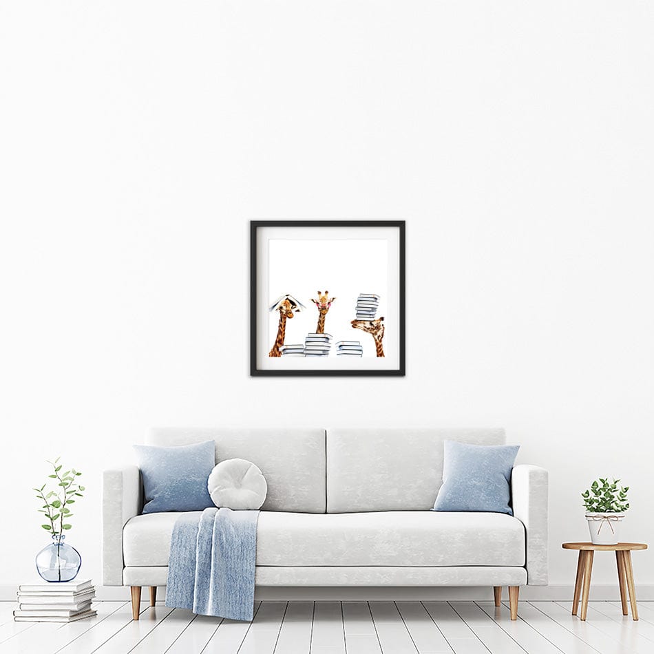 Giraffes With Books Square Framed Art Print wall art product Sergey Novikov / Shutterstock