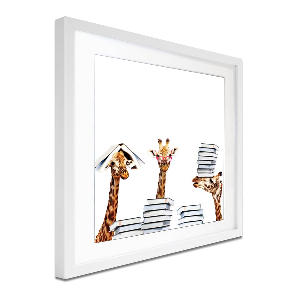 Giraffes With Books Square Framed Art Print wall art product Sergey Novikov / Shutterstock