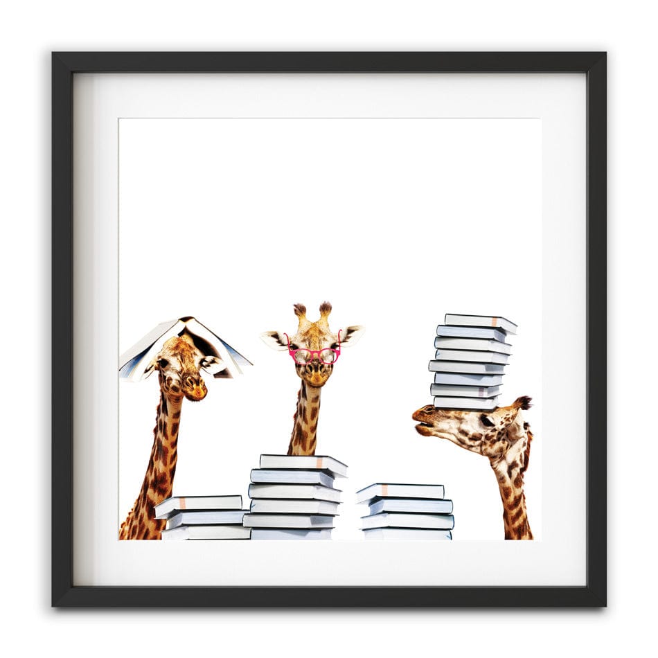 Giraffes With Books Square Framed Art Print wall art product Sergey Novikov / Shutterstock