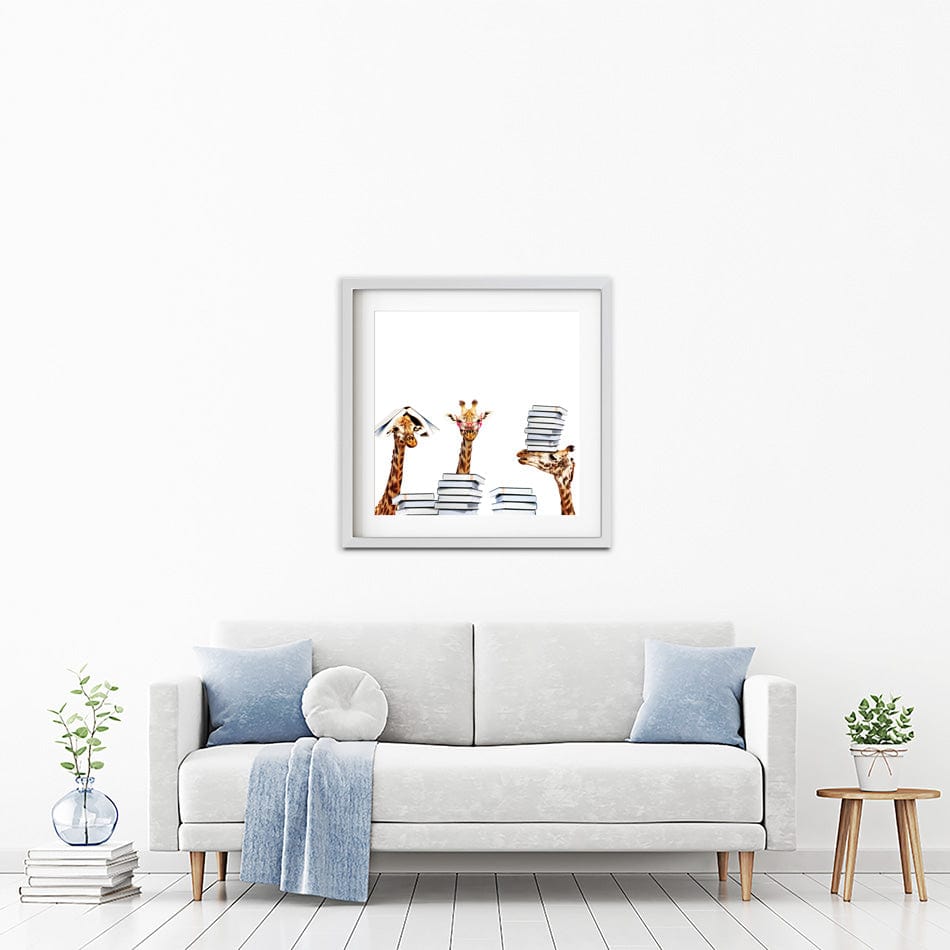 Giraffes With Books Square Framed Art Print wall art product Sergey Novikov / Shutterstock