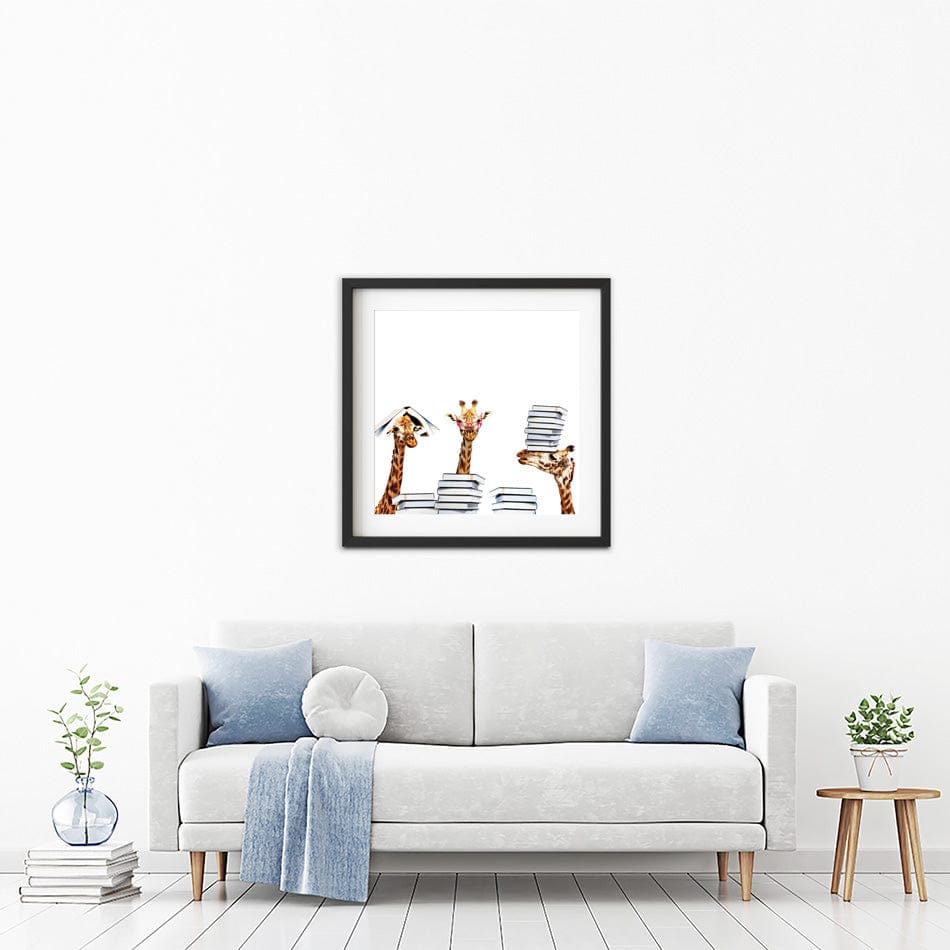Giraffes With Books Square Framed Art Print wall art product Sergey Novikov / Shutterstock