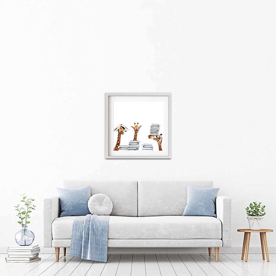Giraffes With Books Square Framed Art Print wall art product Sergey Novikov / Shutterstock