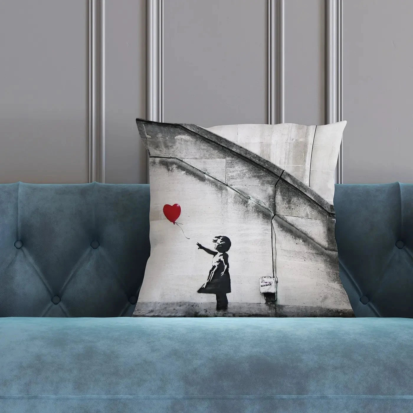 Girl And Heart Balloon Cushion Girl And Heart Balloon Cushion wall art product Banksy
